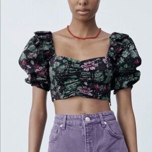 Zara Crop Top Floral/Ruffle/Puff  Sleeve/Festival /Prairie size S